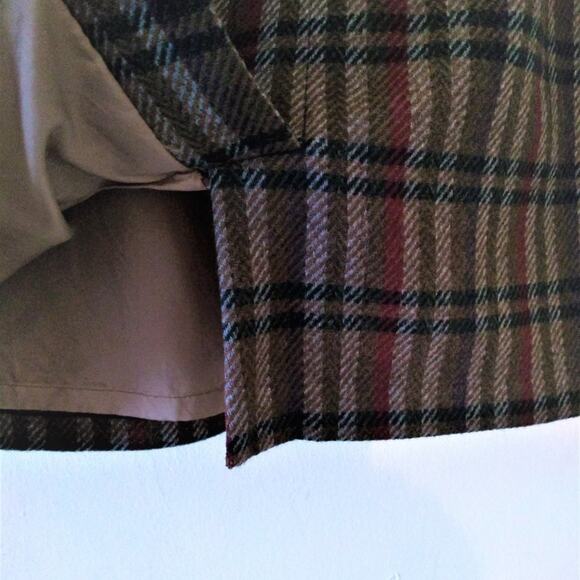 Adolfo Brown Multi Plaid Wool Straight Knee Length Skirt - Size 12 - Picture 7 of 10